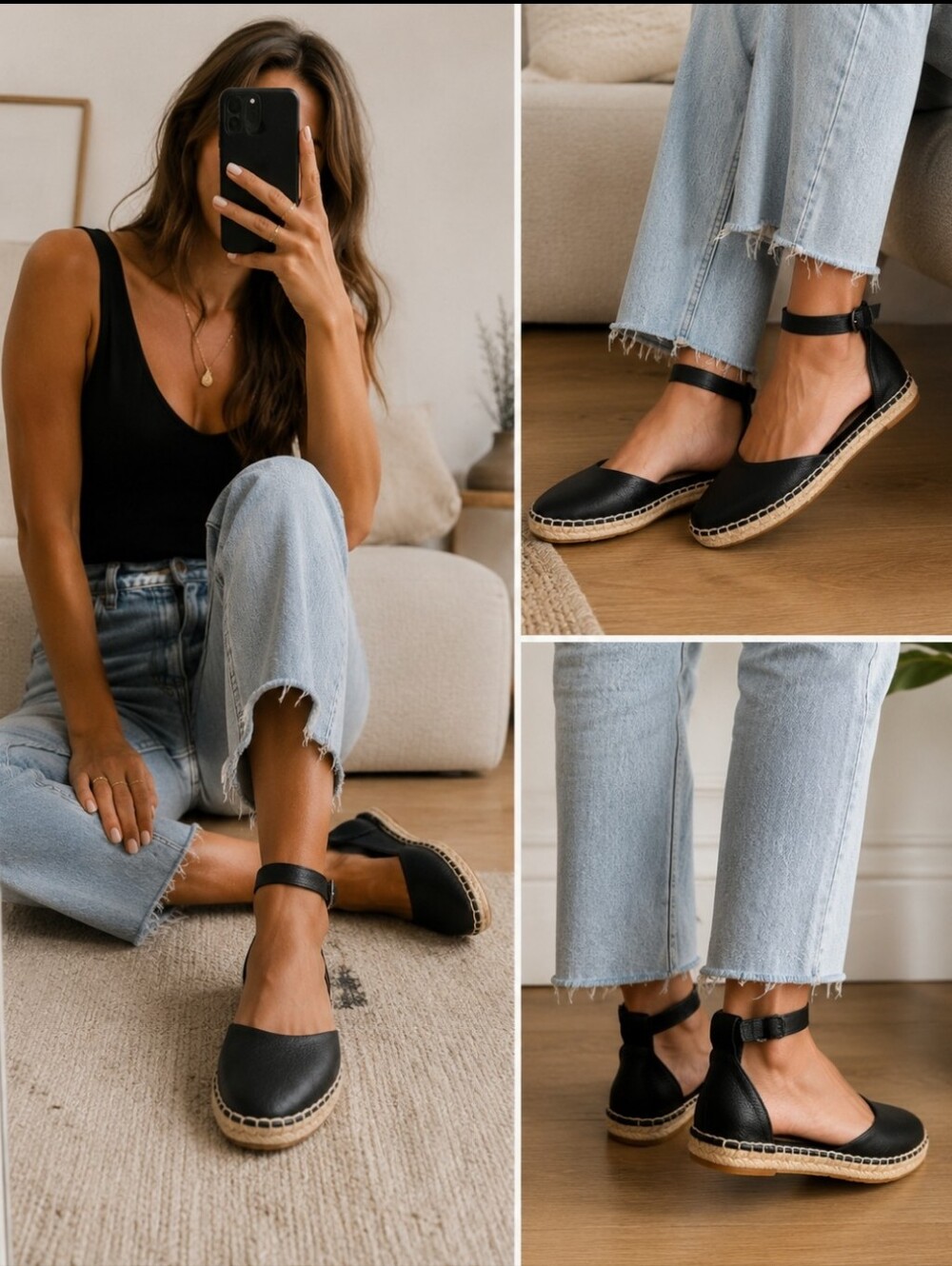 Splendid Black Ankle Strap Espadrille Flats Women’s Size 6 Casual Chic Summer